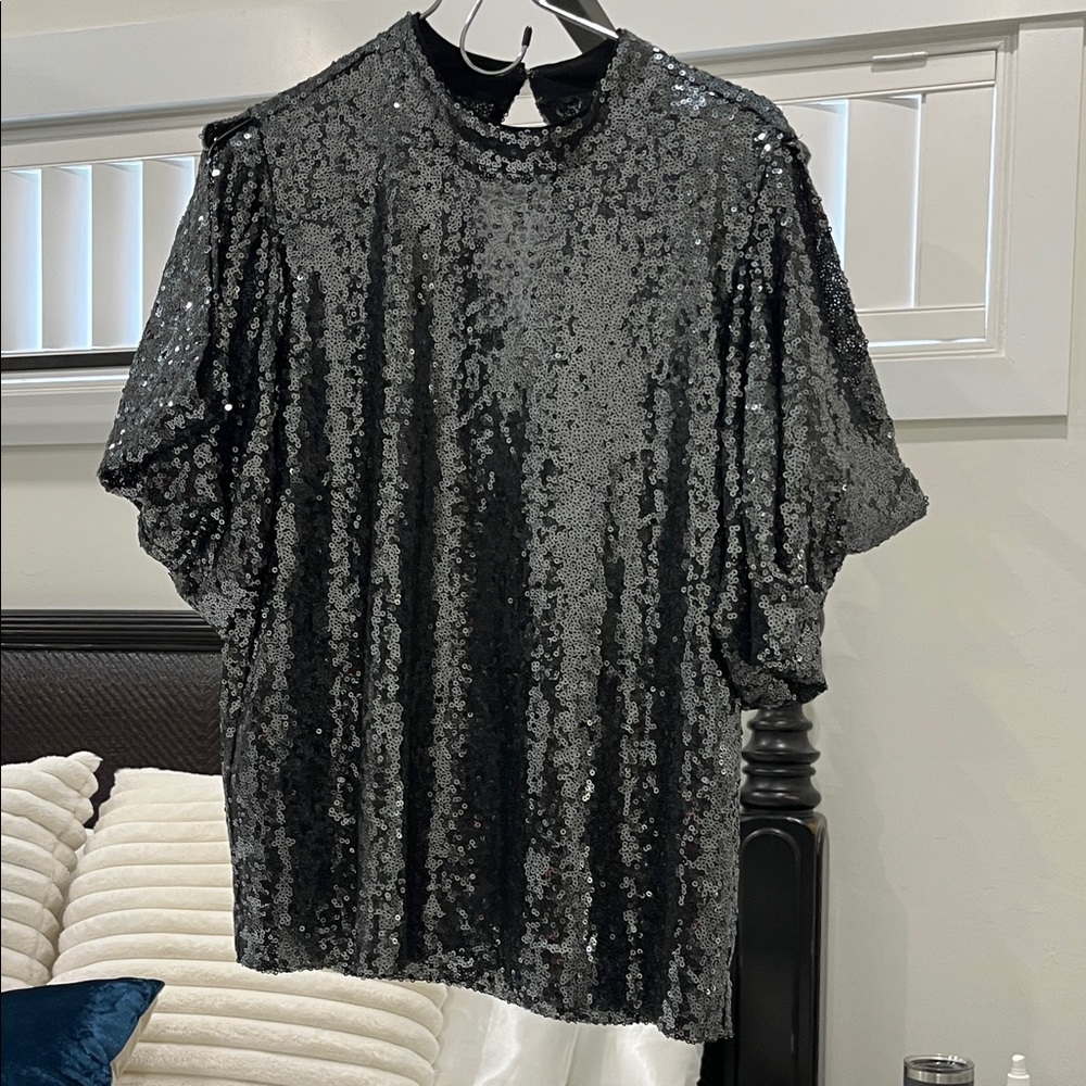 Ann Taylor Shimmering Black Sequin Top
